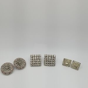 Pink and Silver Crystal Stud Earrings Set